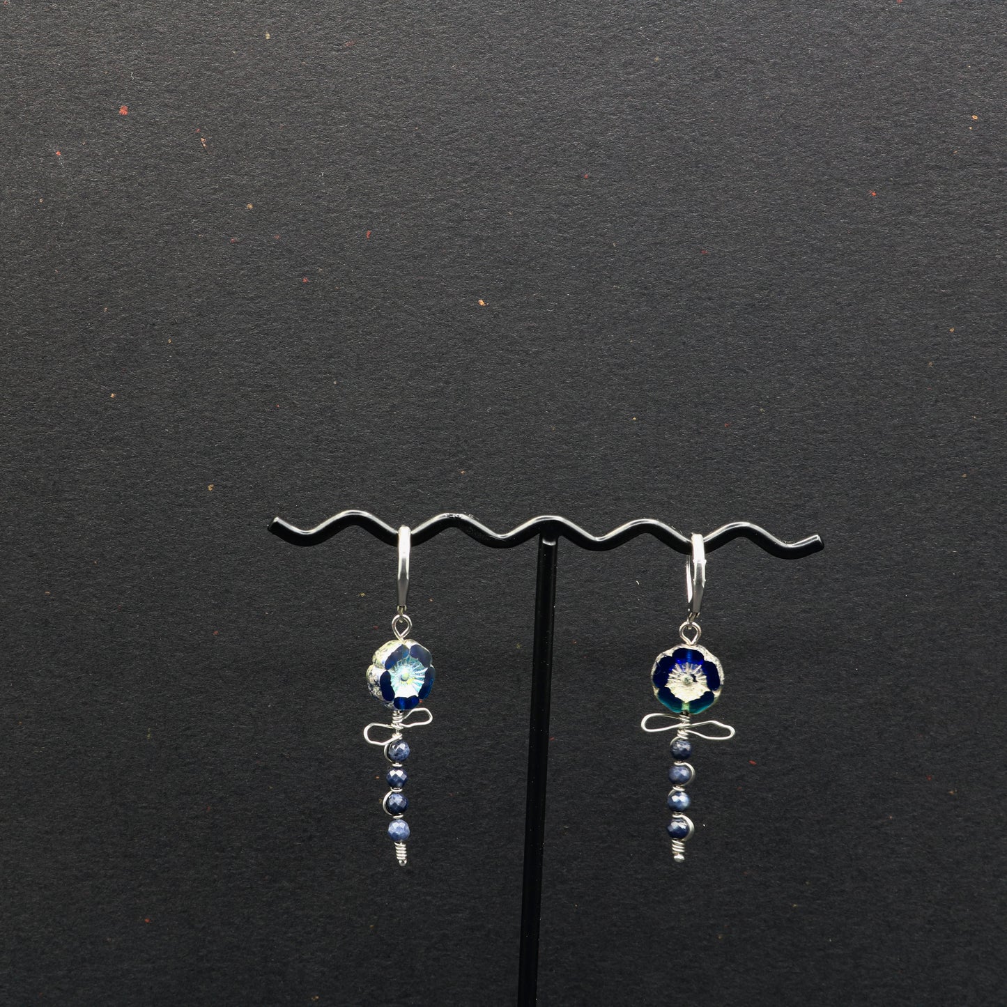 Blue Sapphire & Hibiscus Coin Dangle Earrings