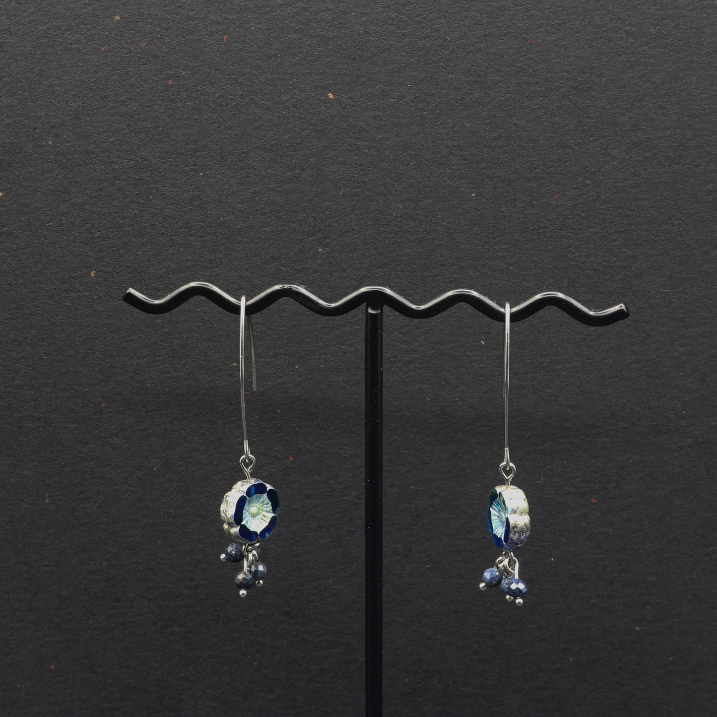 Blue Sapphire & Hibiscus Coin Marquise Earrings