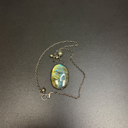 Soft Solder Oval Labradorite Pendant on Chain