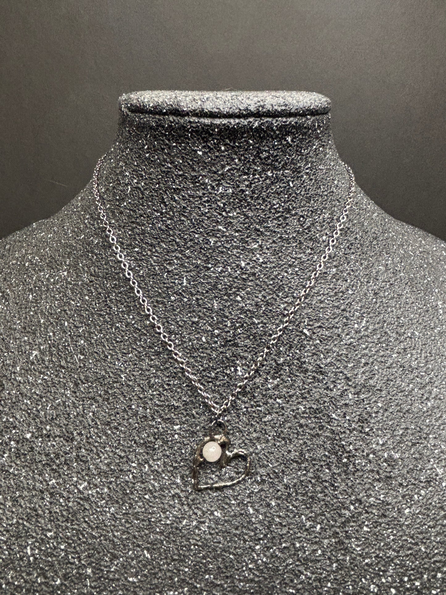 Soft Solder Heart Pendant with Rose Quartz on Chain