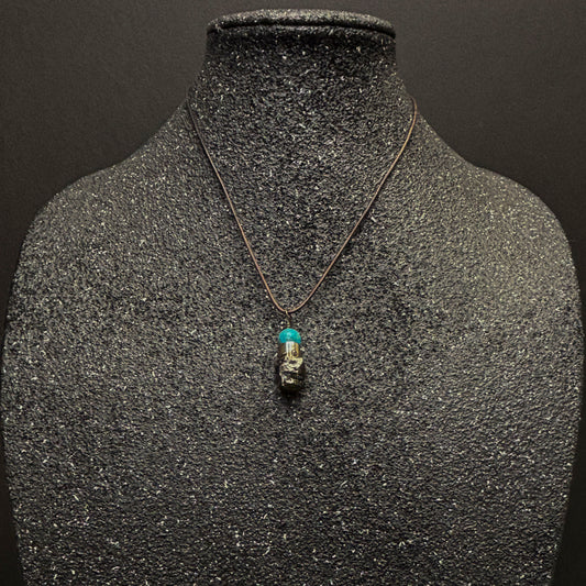 Soft Solder Hi-Caliber Brass & Magnesite Pendant on Leather