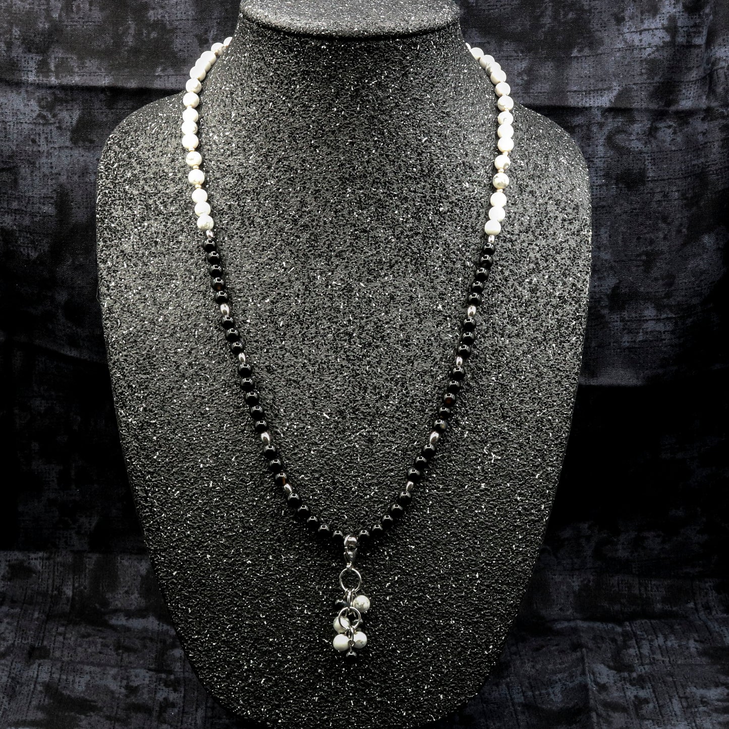 White Magnesite & Black Agate Reversible Necklace w/ Two Removeable Dangles