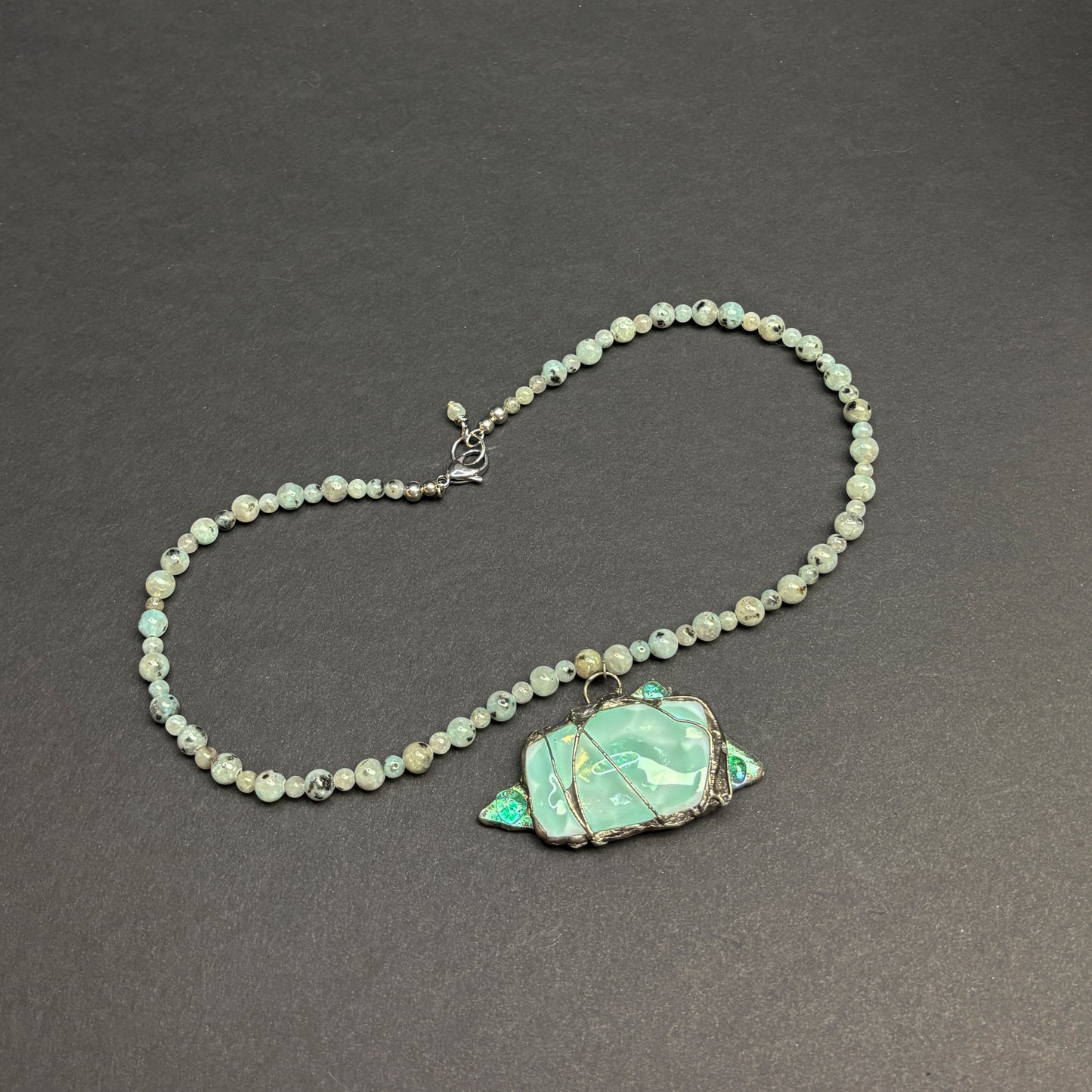 Soft Solder Fused Glass Pendant and Sesame Stone Necklace