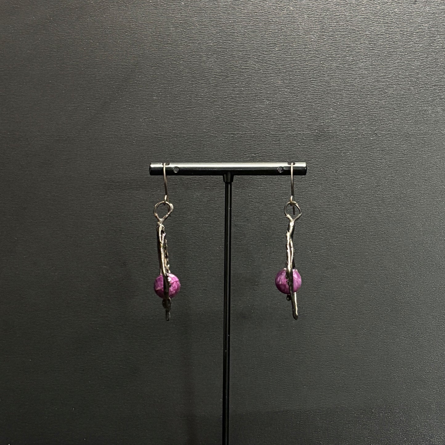Soft Solder Abstract Diamond Earrings with Amethyst