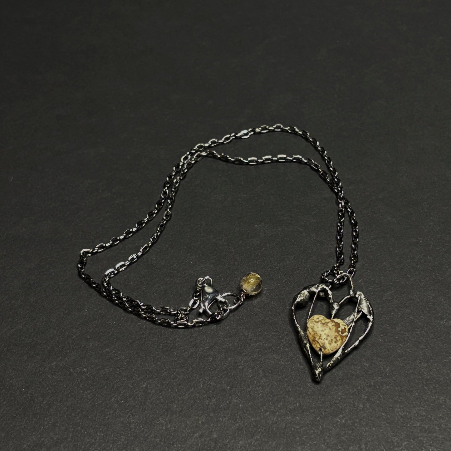 Soft Soldered Heart Pendant with Jasper Stone Heart