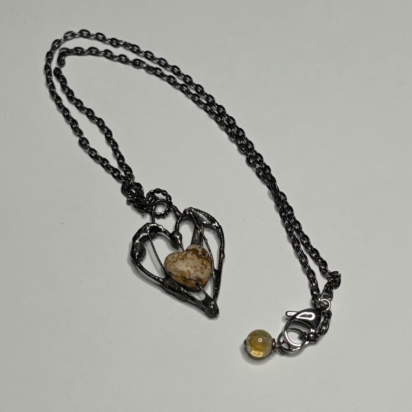Soft Soldered Heart Pendant with Jasper Stone Heart