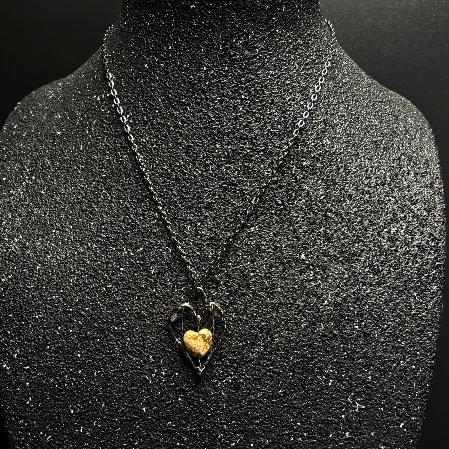 Soft Soldered Heart Pendant with Jasper Stone Heart