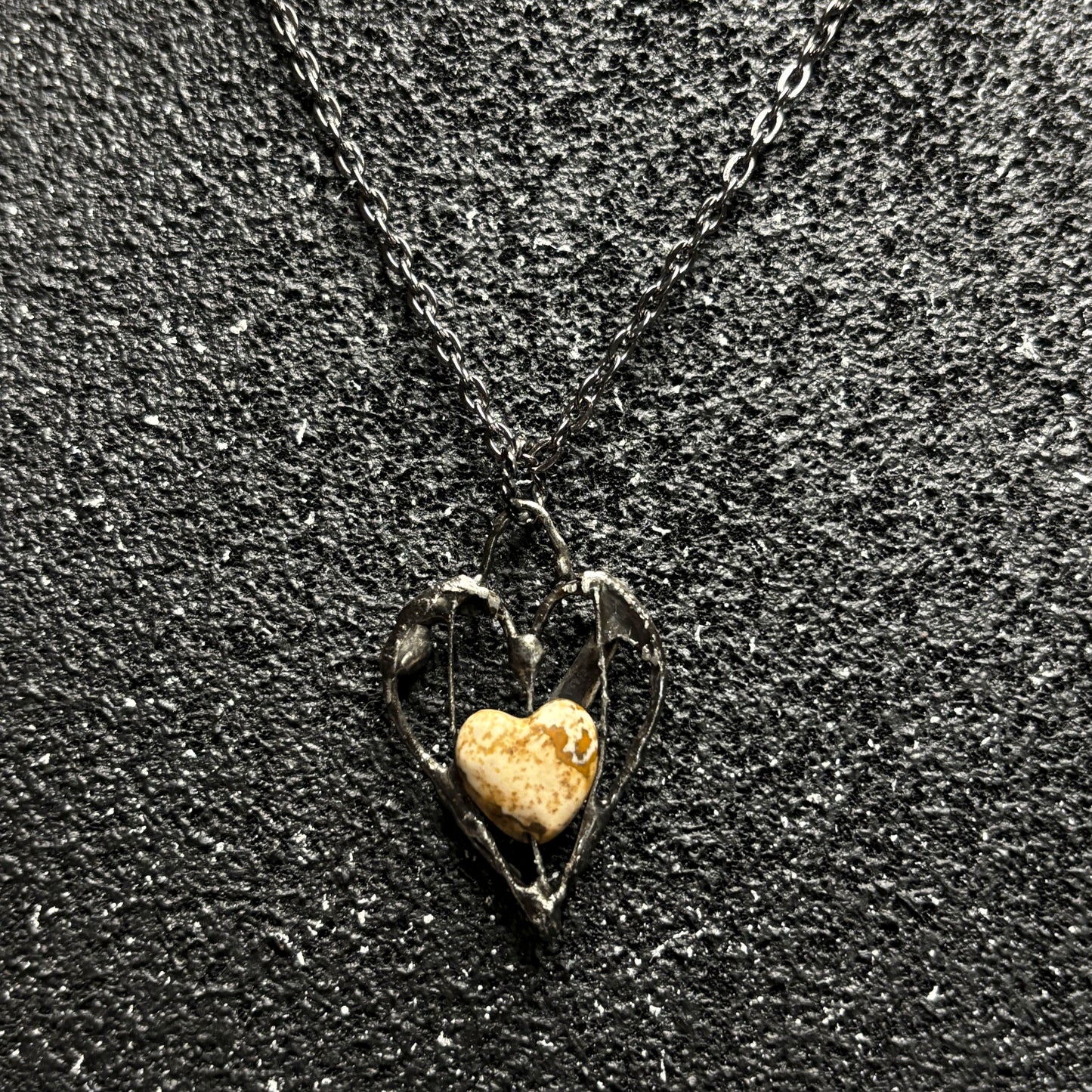 Soft Soldered Heart Pendant with Jasper Stone Heart