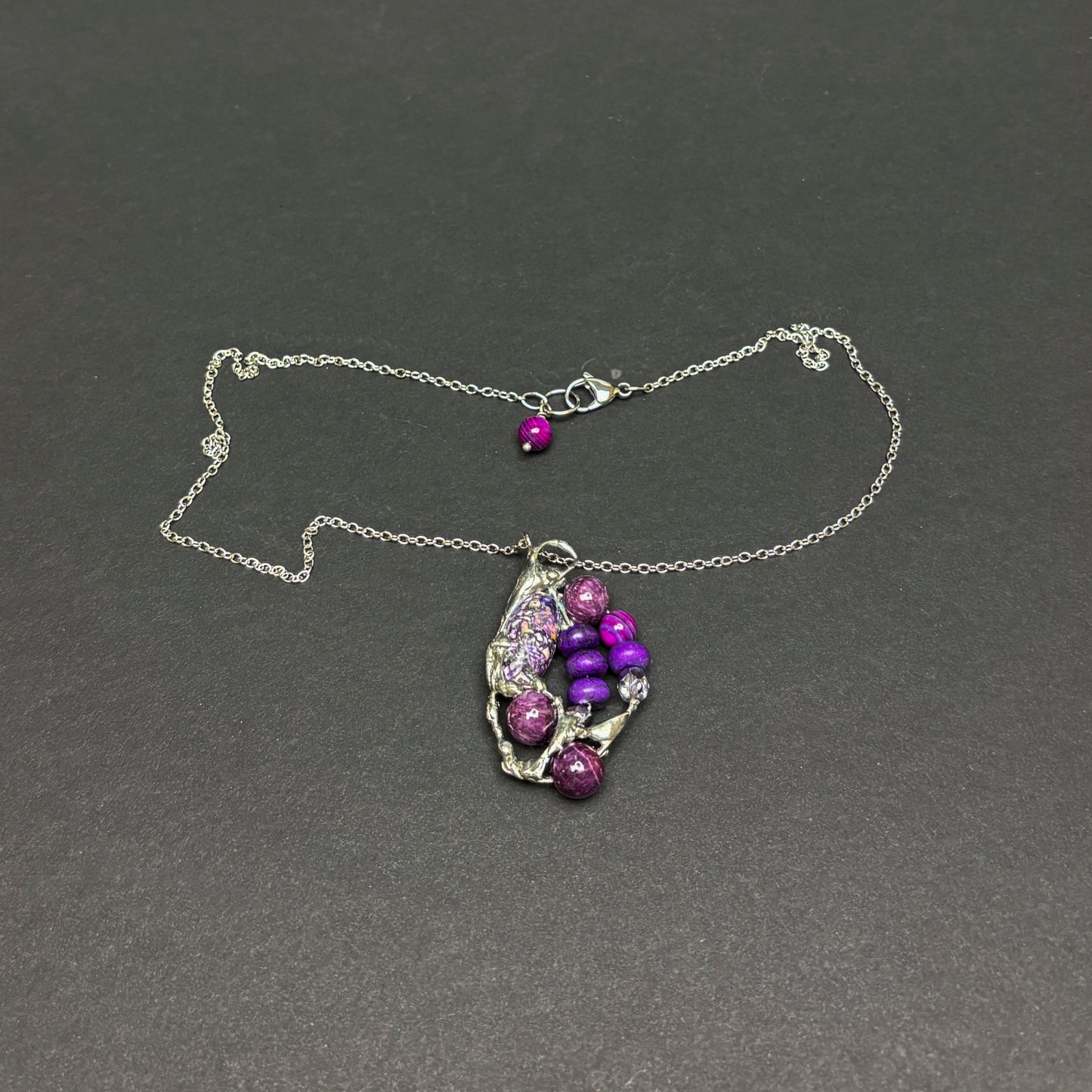 Soft Solder Purple Mania Mixed Bead Pendant on Chain