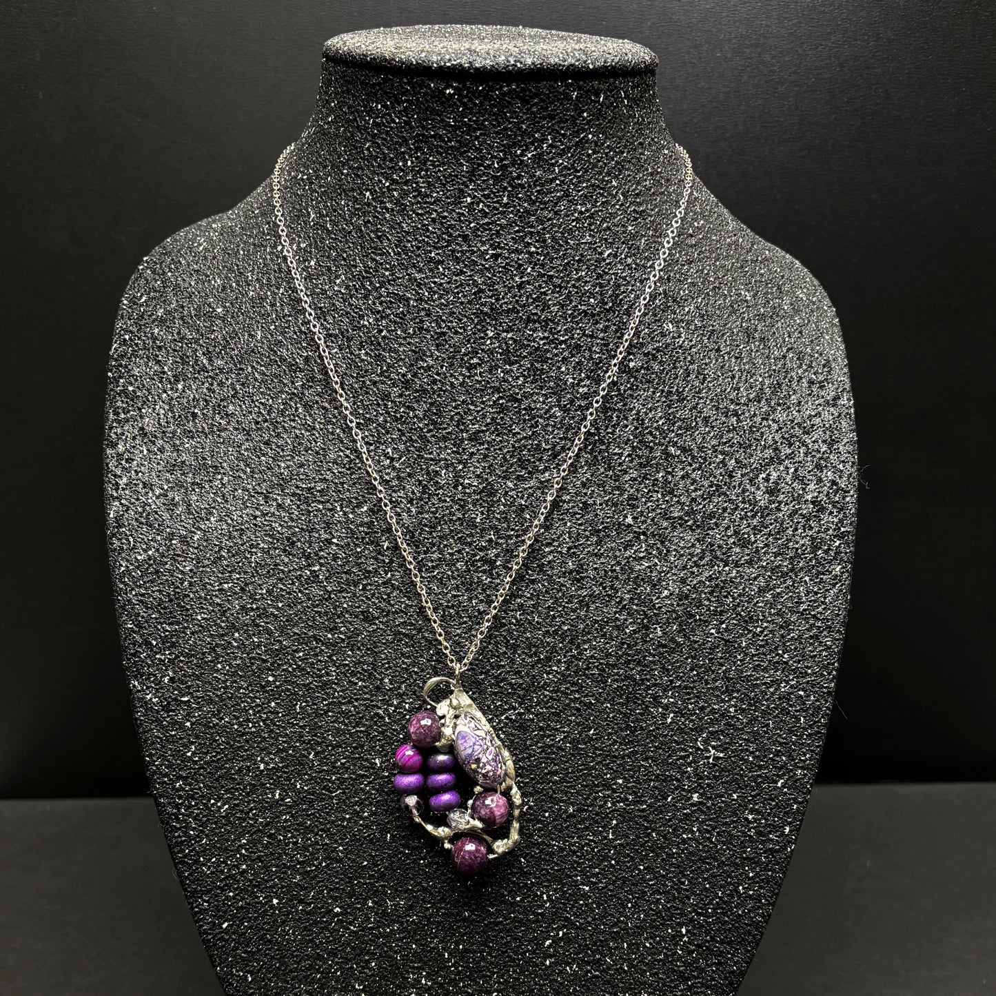 Soft Solder Purple Mania Mixed Bead Pendant on Chain