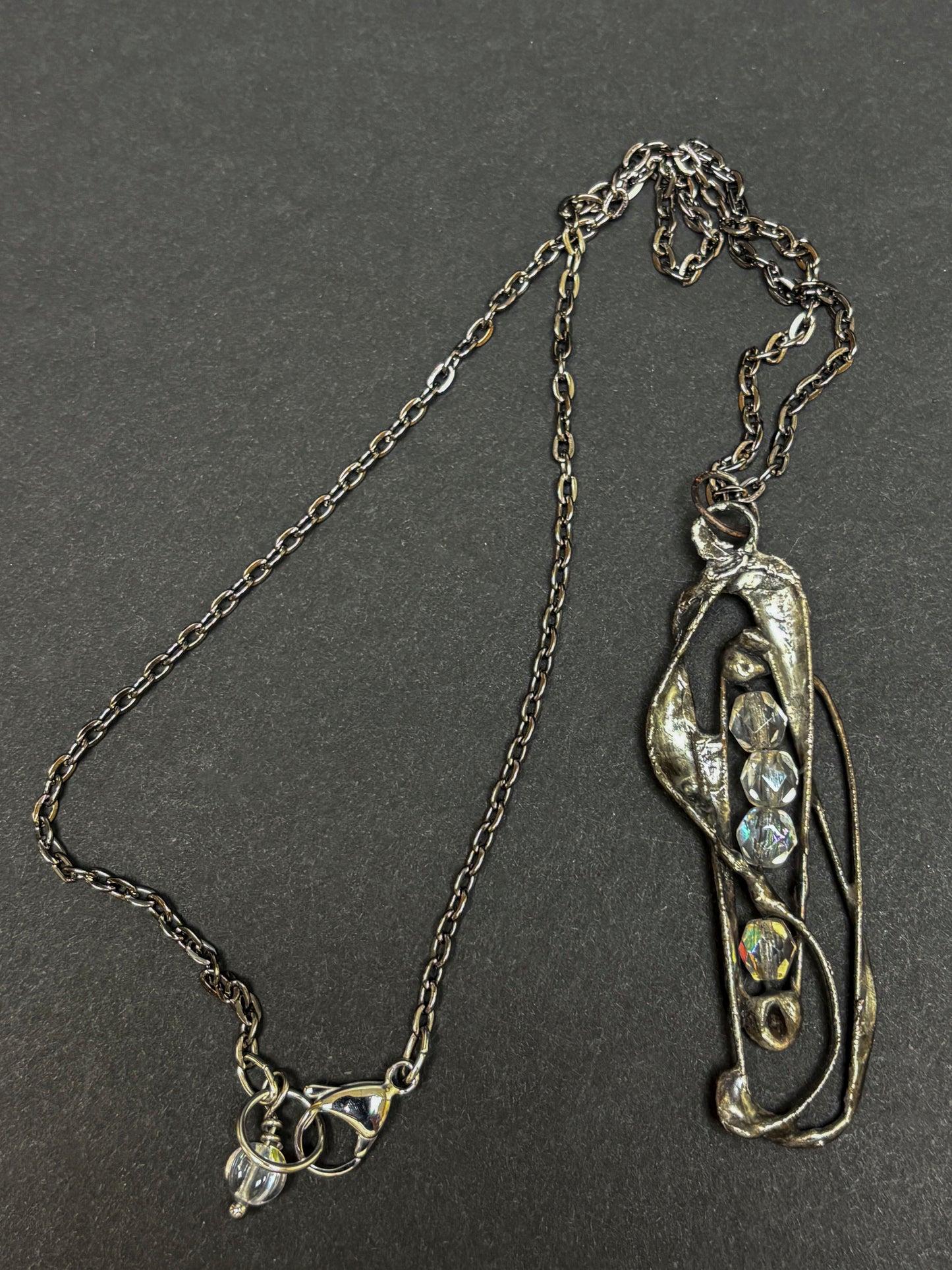 Soft Solder Oblong Czech Glass Pendant on Chain