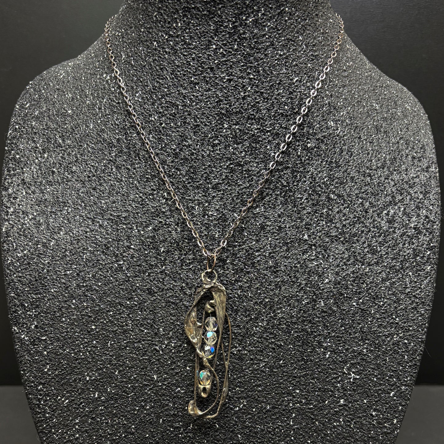 Soft Solder Oblong Czech Glass Pendant on Chain