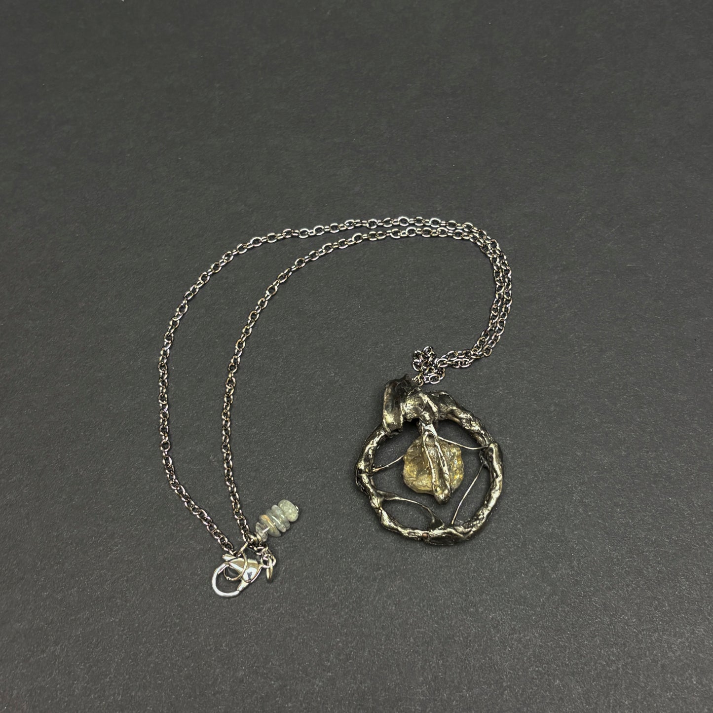 Soft Solder Pendant with Rough Citrine Nugget on Chain