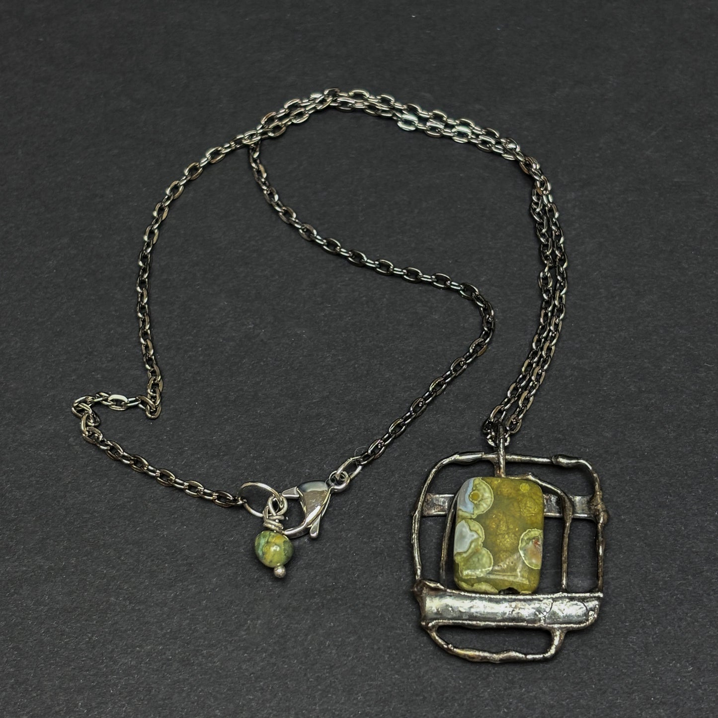 Soft Solder Rainforest Rhyolite Pendant on Chain