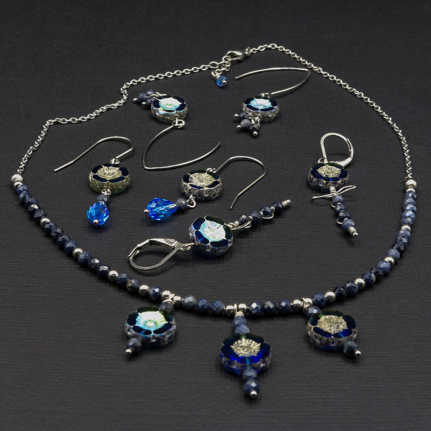 Blue Sapphire & Hibiscus Coin Earrings