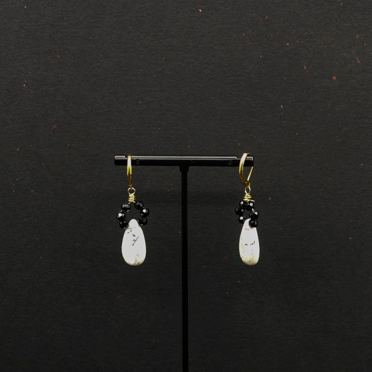 Black Spinel & Dendritic Opal Earrings