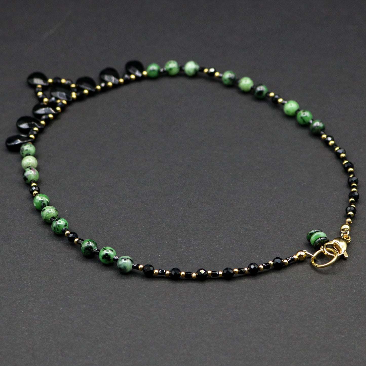 Black Onyx Briolette w/ Ruby in Zoisite Necklace