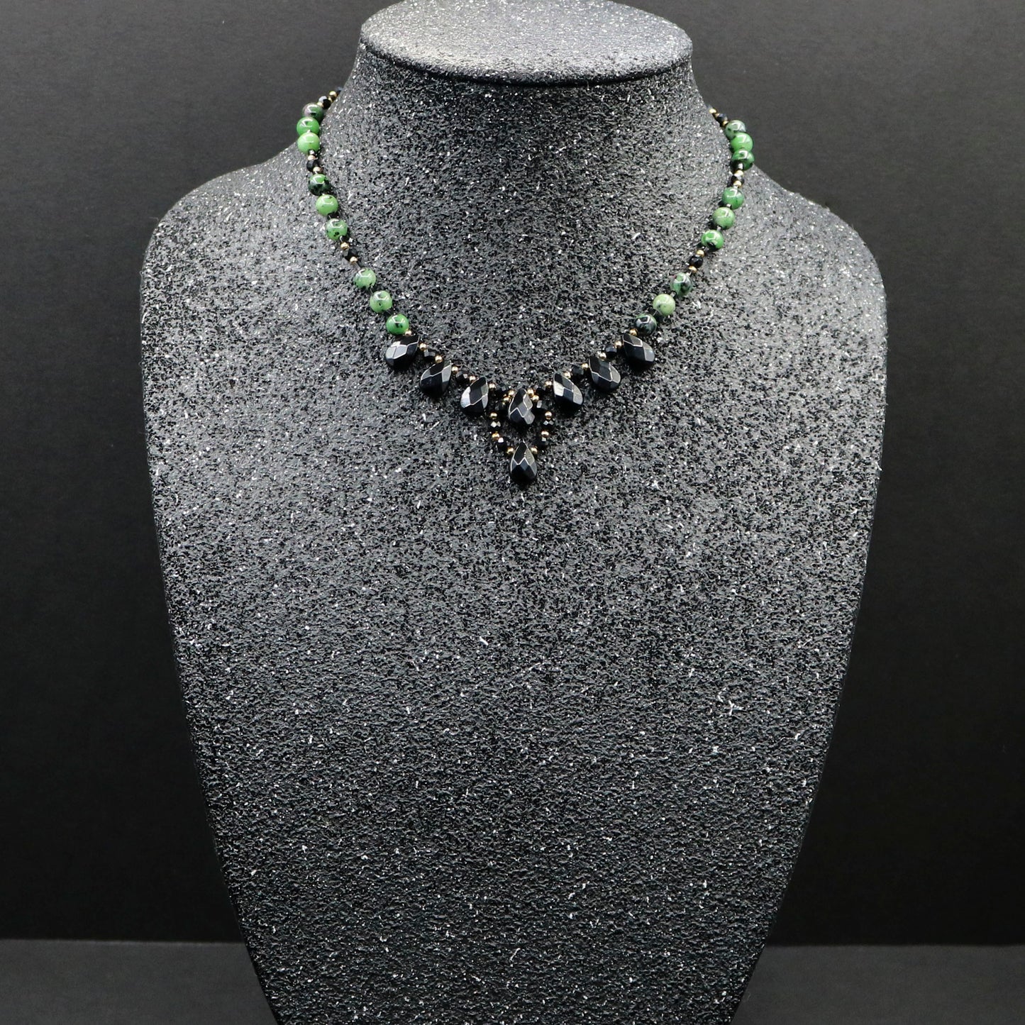 Black Onyx Briolette w/ Ruby in Zoisite Necklace