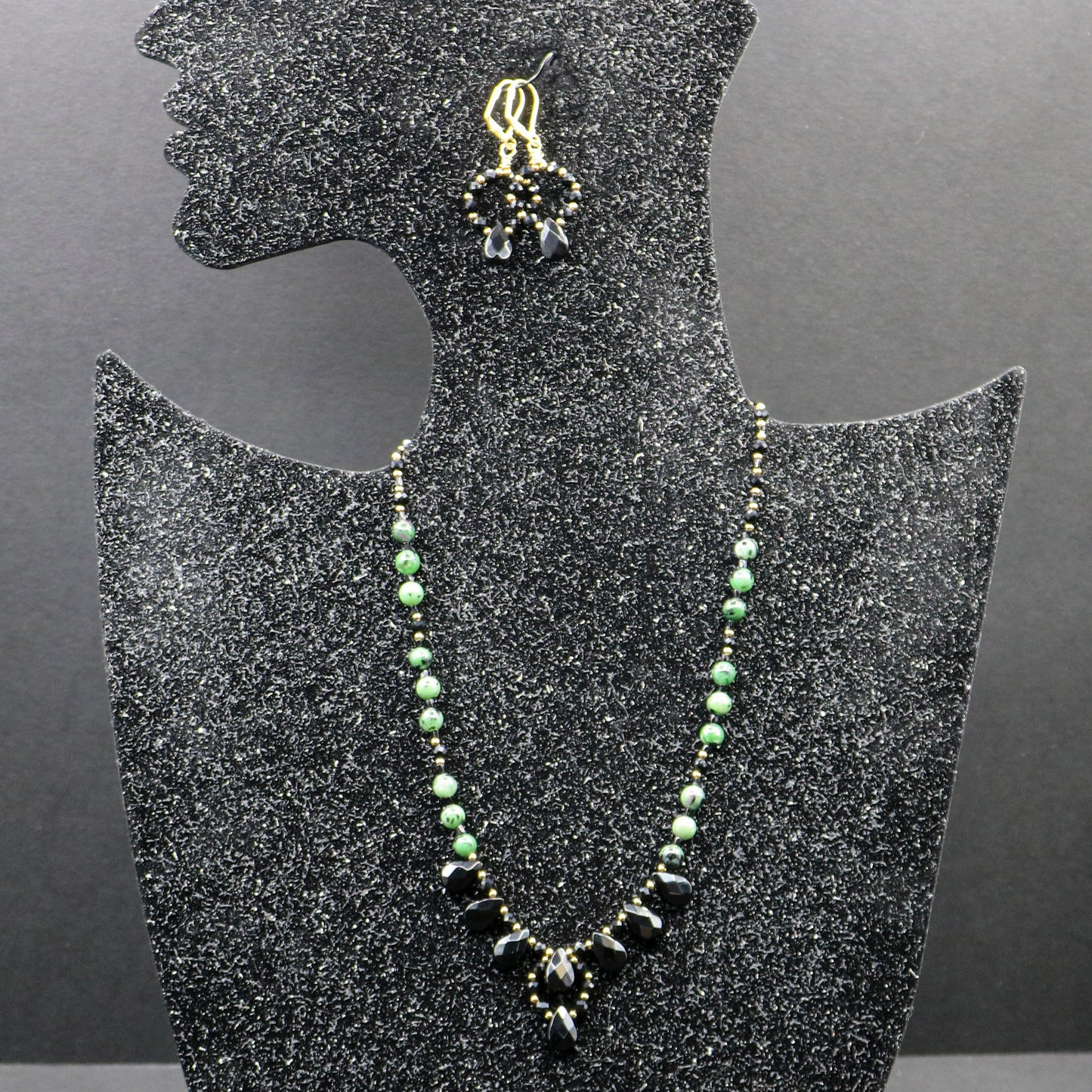 Black Onyx Briolette w/ Ruby in Zoisite Necklace