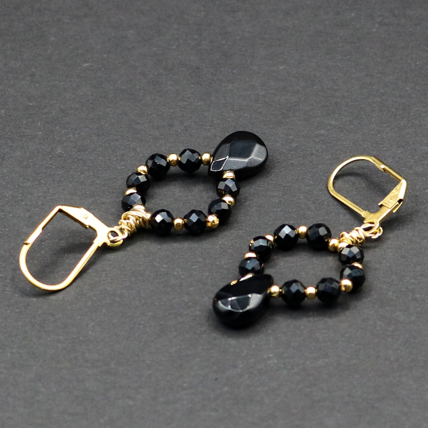 Black Onyx Briolette Circle Earrings