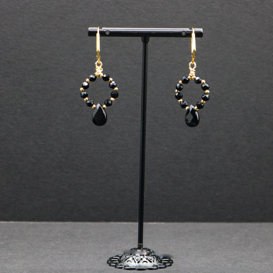 Black Onyx Briolette Circle Earrings