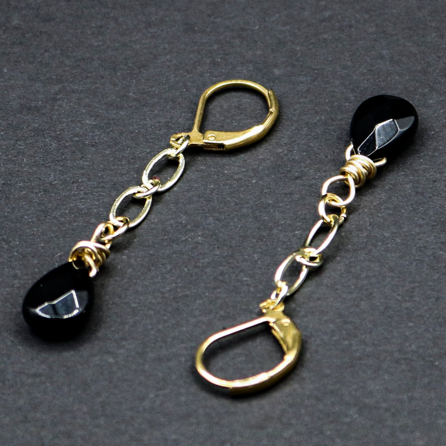 Black Onyx Briolette & Chain Earrings