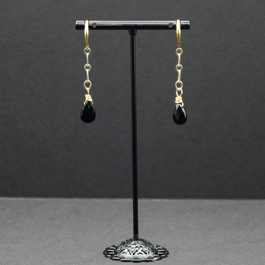 Black Onyx Briolette & Chain Earrings