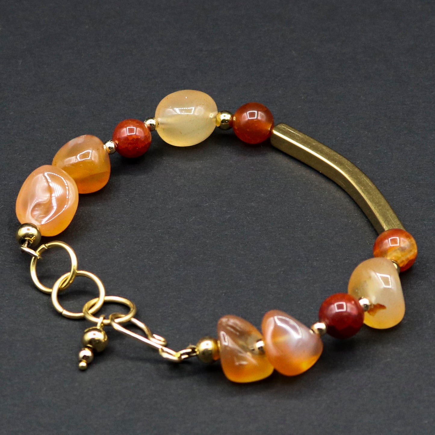 Carnelian Agate & Gold Tube Bracelet