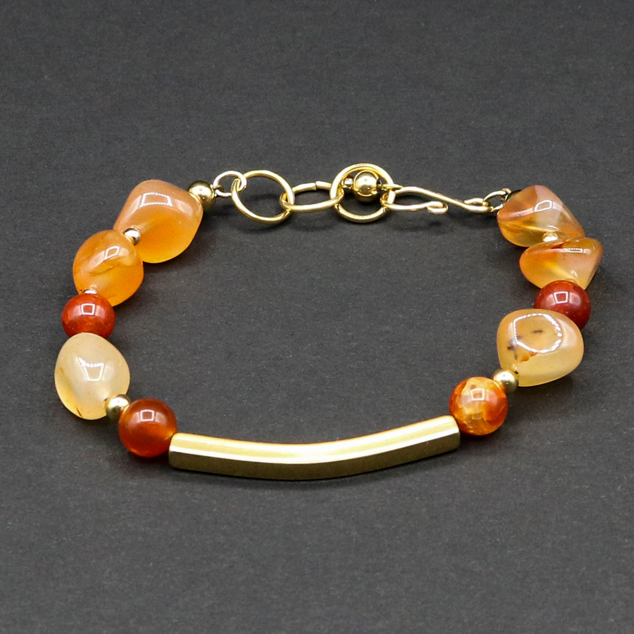 Carnelian Agate & Gold Tube Bracelet