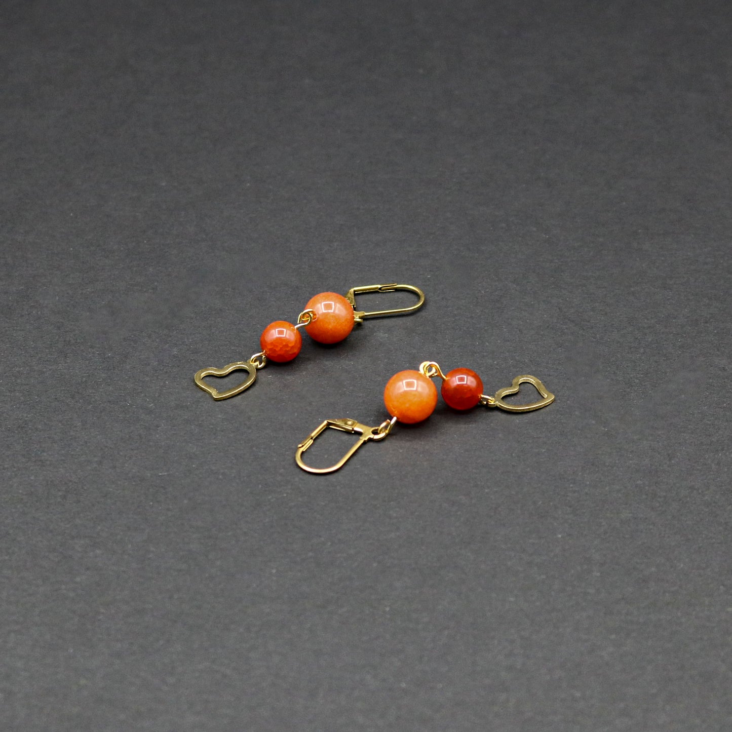 Carnelian Agate Earrings w/ Heart Charms