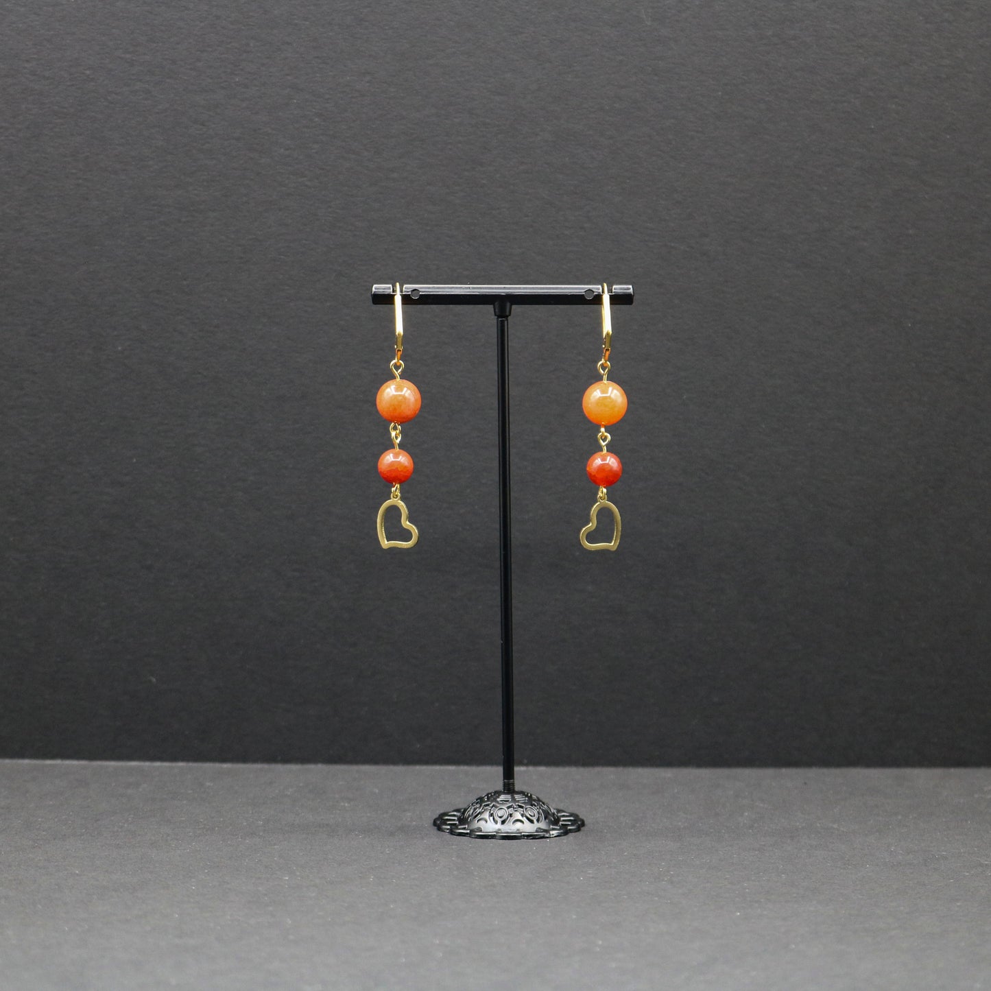 Carnelian Agate Earrings w/ Heart Charms