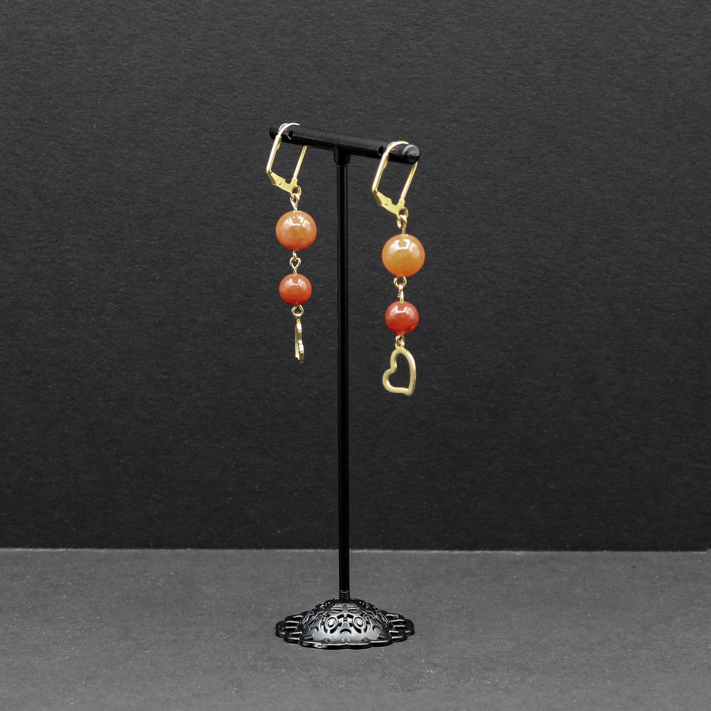 Carnelian Agate Earrings w/ Heart Charms