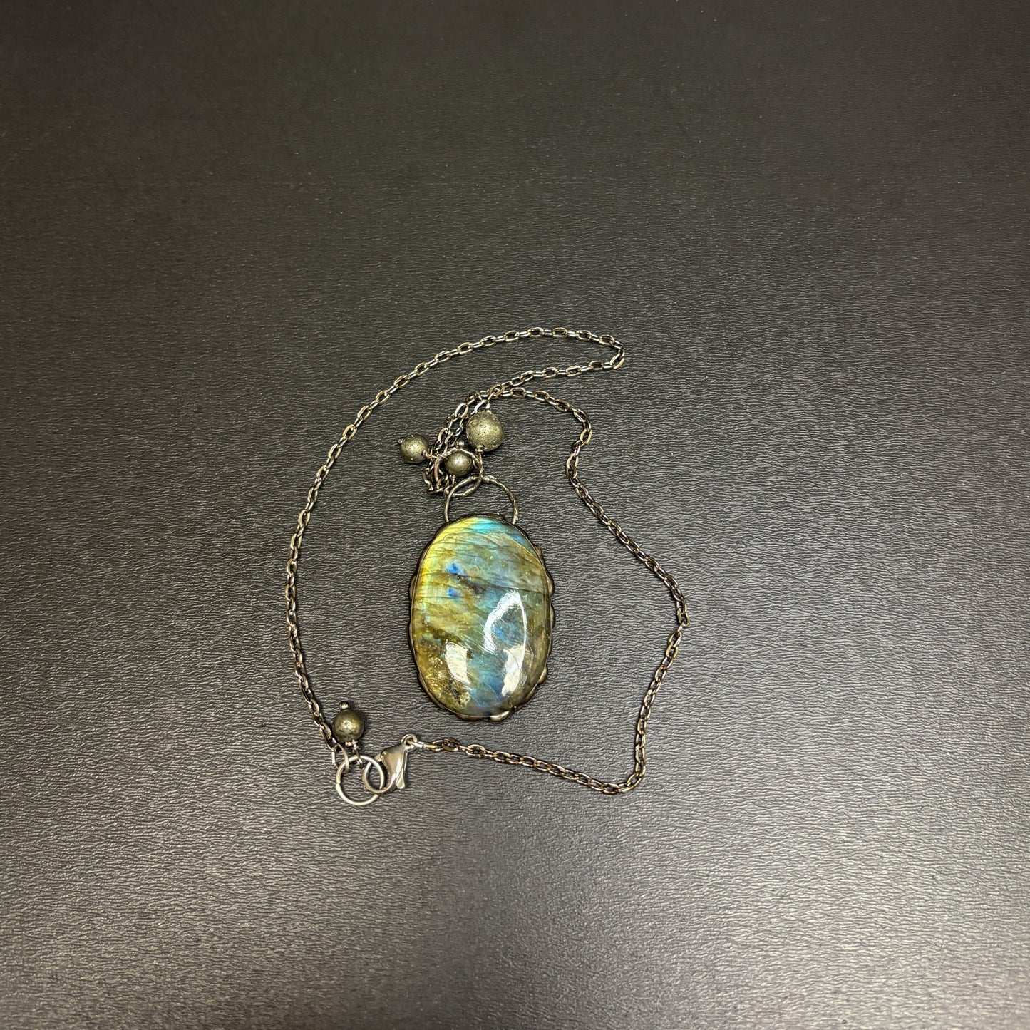 Soft Solder Oval Labradorite Pendant on Chain