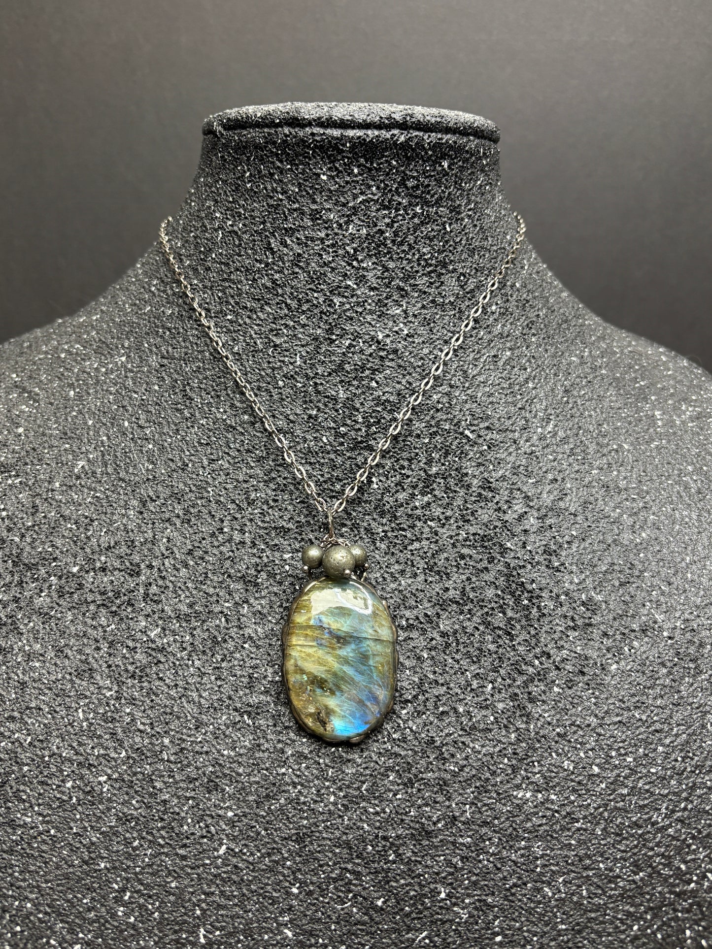 Soft Solder Oval Labradorite Pendant on Chain