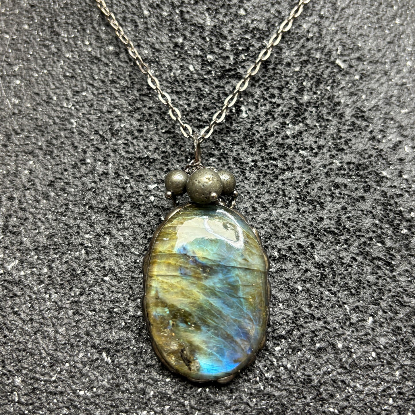 Soft Solder Oval Labradorite Pendant on Chain