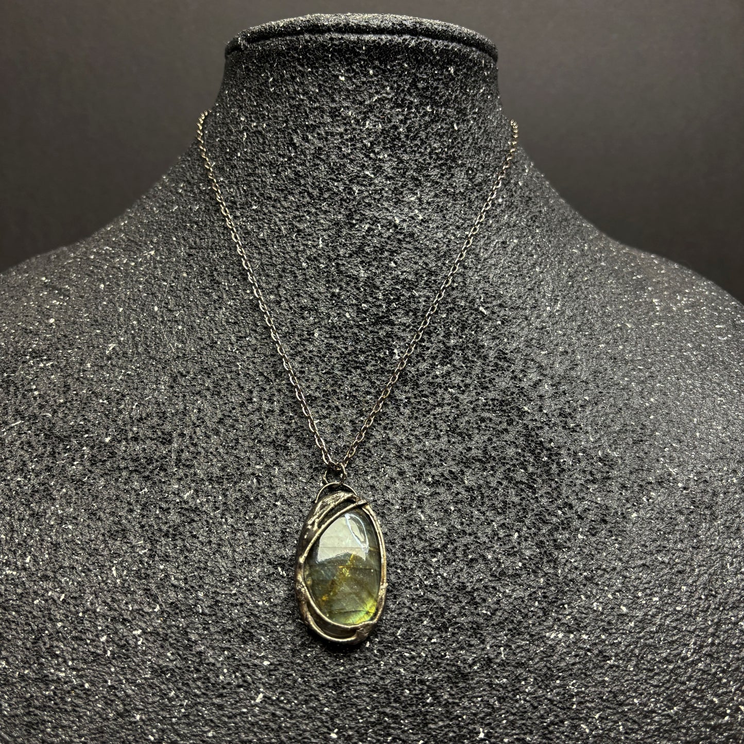 Soft Solder Oblong Labradorite Pendant on Chain