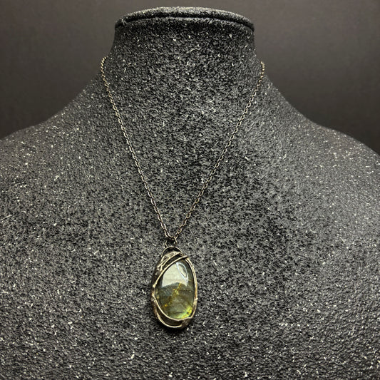 Soft Solder Oblong Labradorite Pendant on Chain
