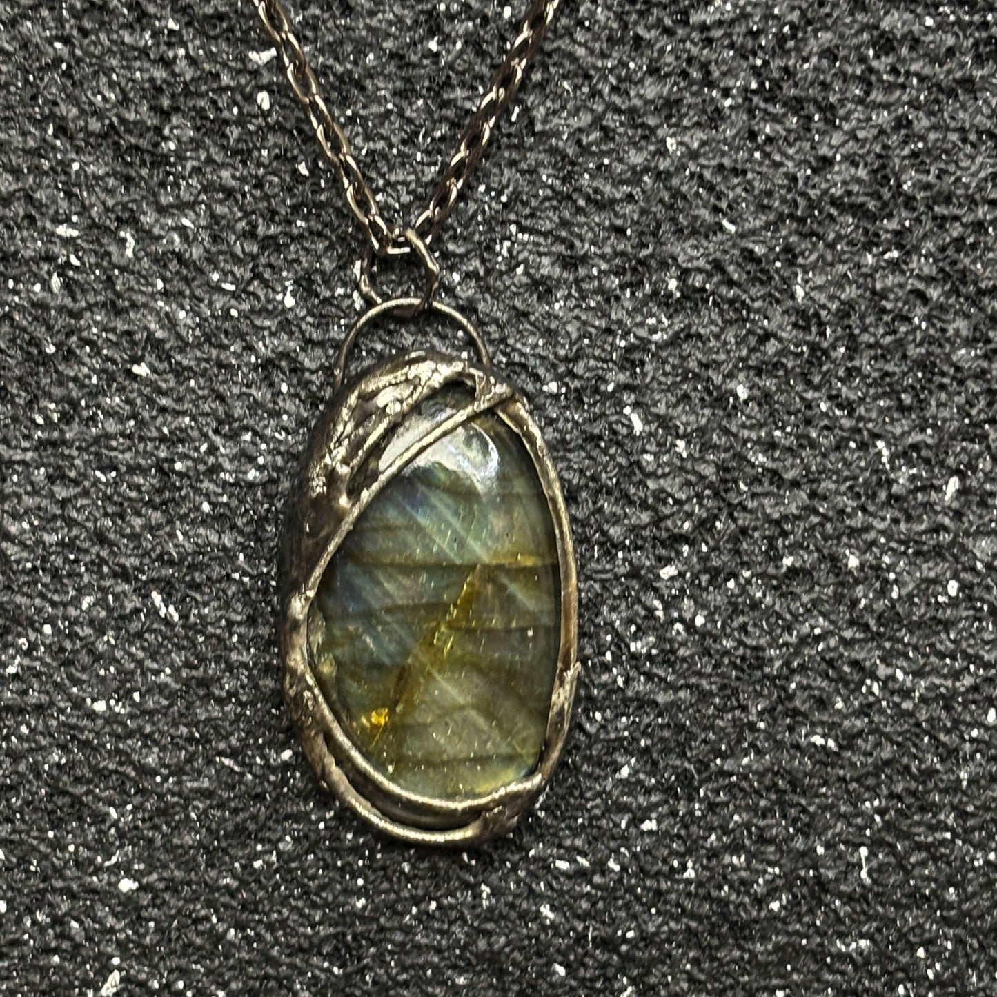Soft Solder Oblong Labradorite Pendant on Chain