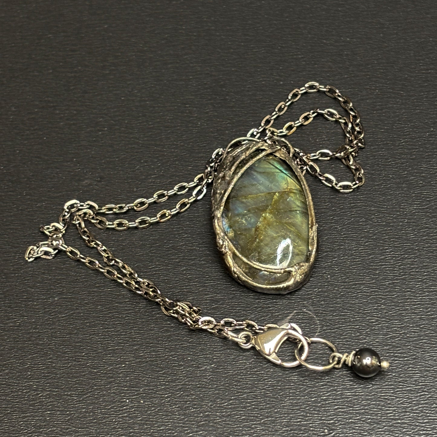 Soft Solder Oblong Labradorite Pendant on Chain