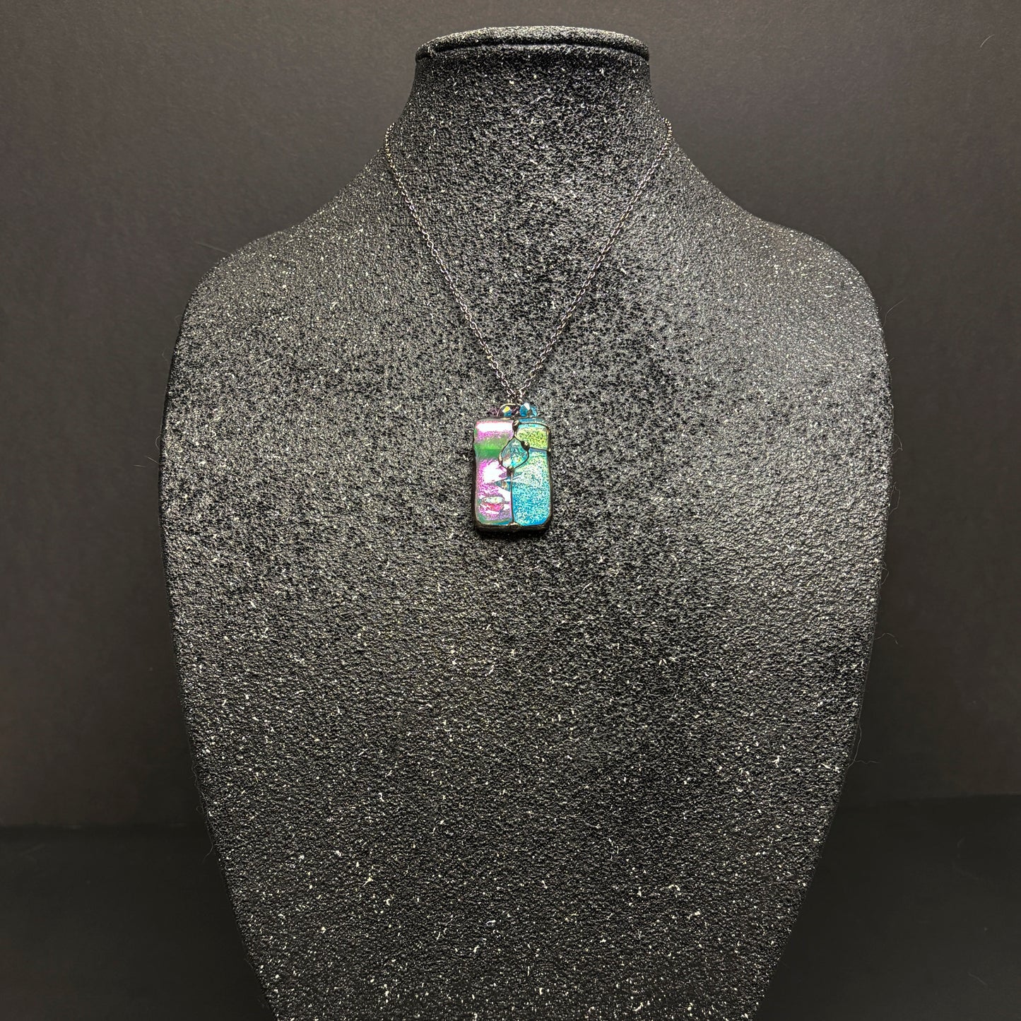 Soft Solder Fused Dichroic Glass Pendant on chain