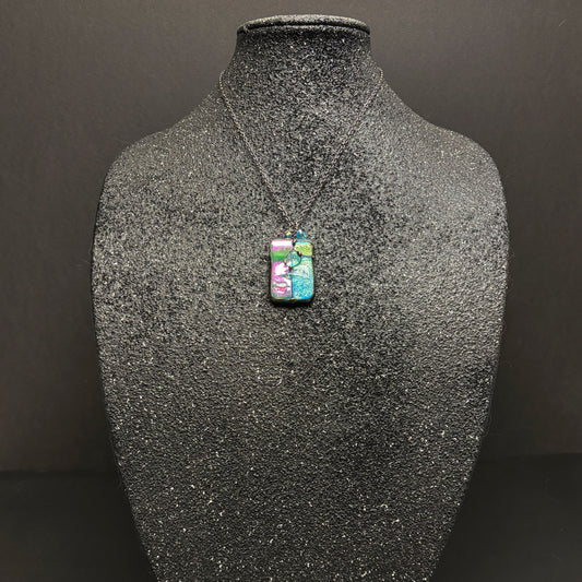 Soft Solder Fused Dichroic Glass Pendant on chain