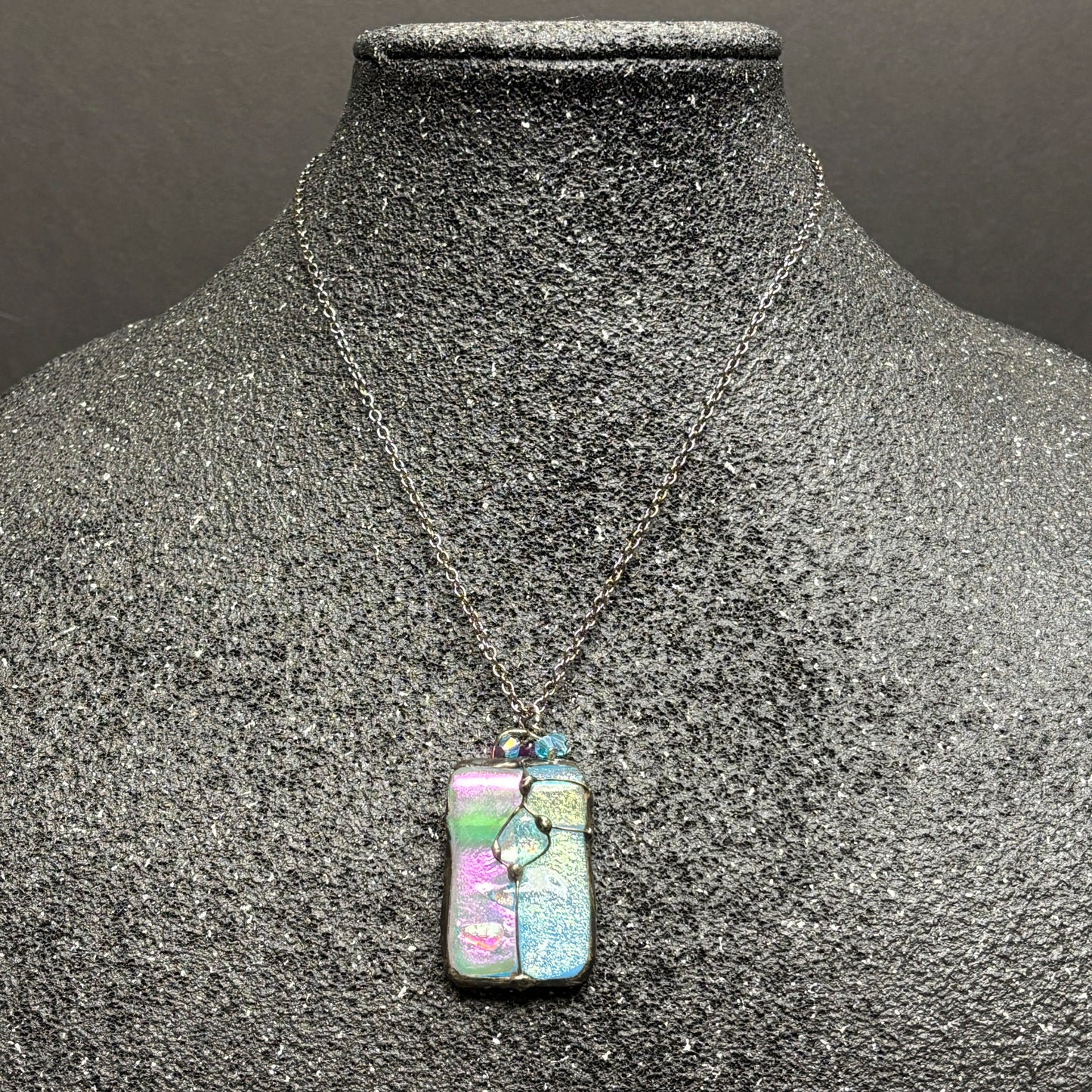 Soft Solder Fused Dichroic Glass Pendant on chain