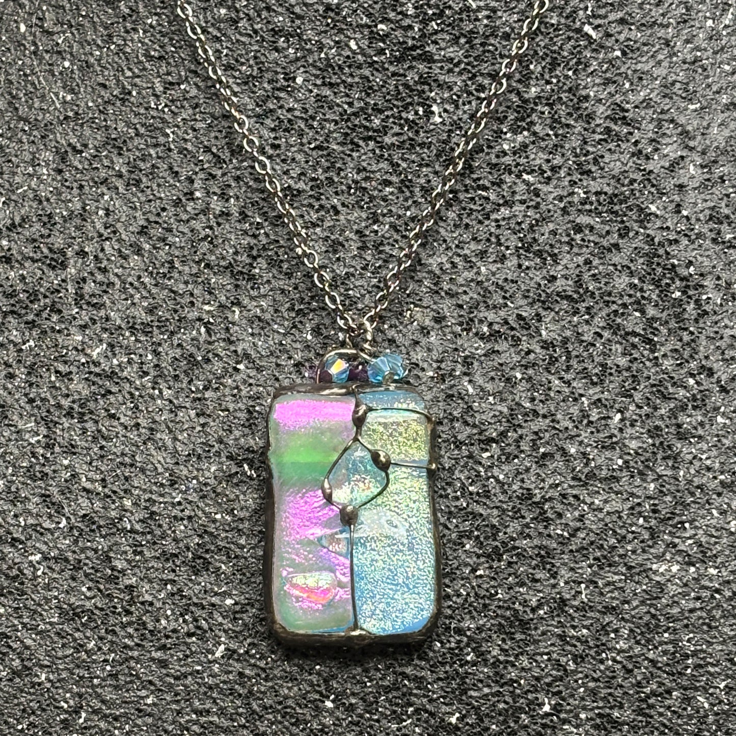 Soft Solder Fused Dichroic Glass Pendant on chain