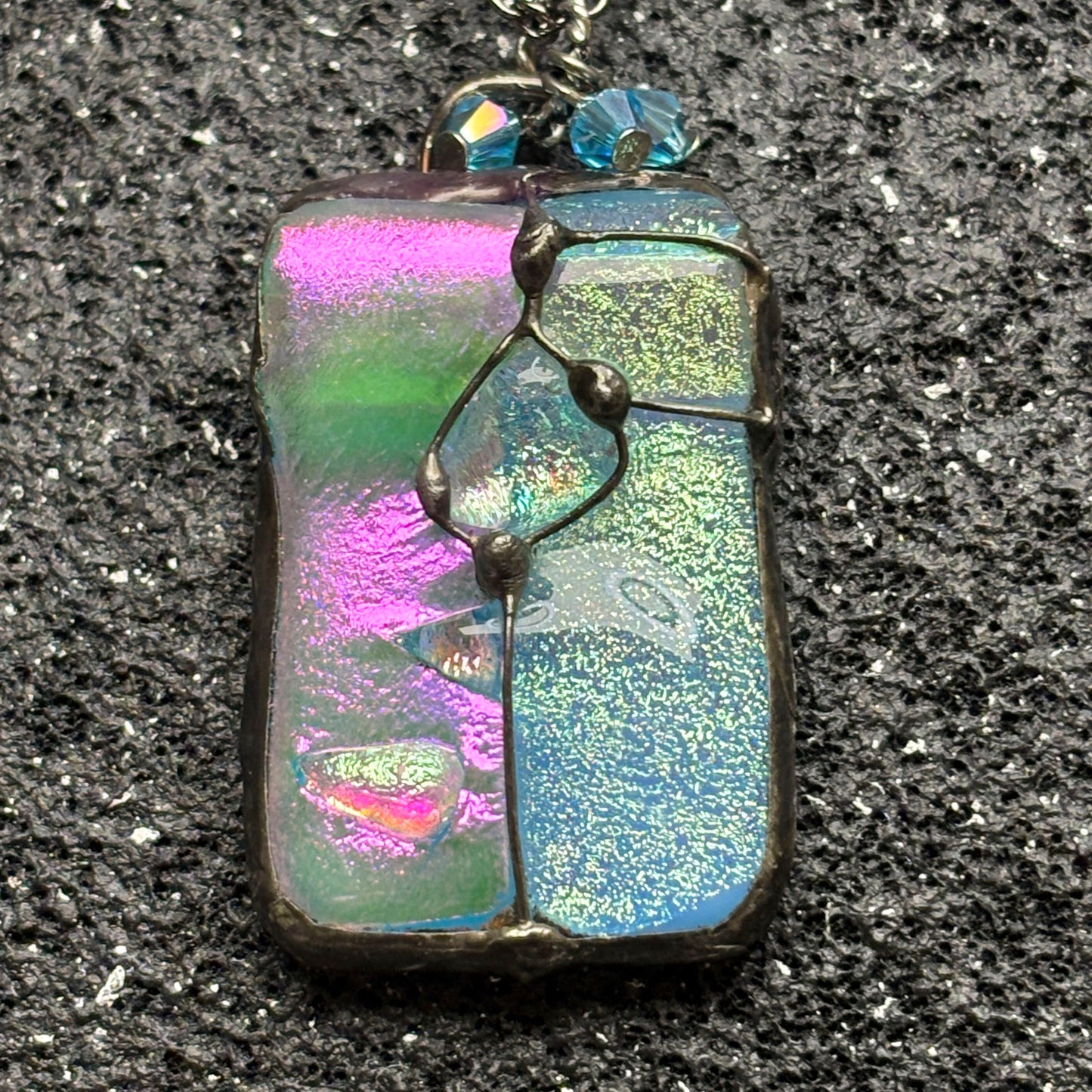 Soft Solder Fused Dichroic Glass Pendant on chain