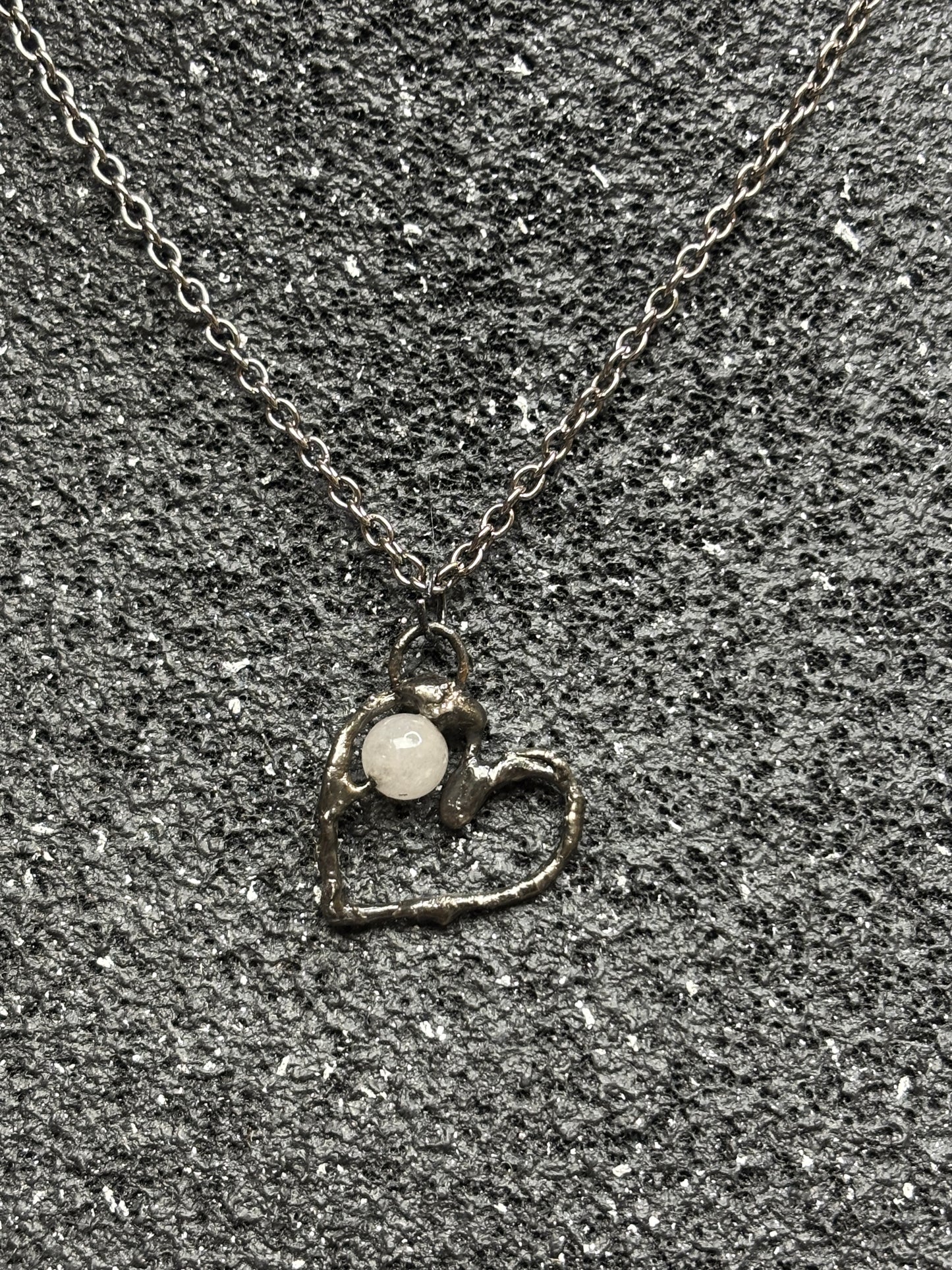 Soft Solder Heart Pendant with Rose Quartz on Chain
