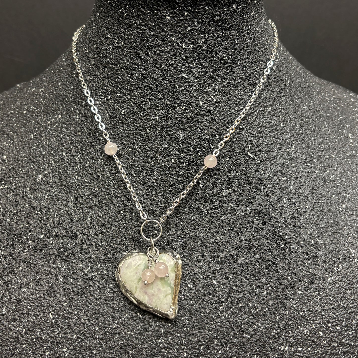 Soft Solder Rhodonite Heart Pendant on Chain