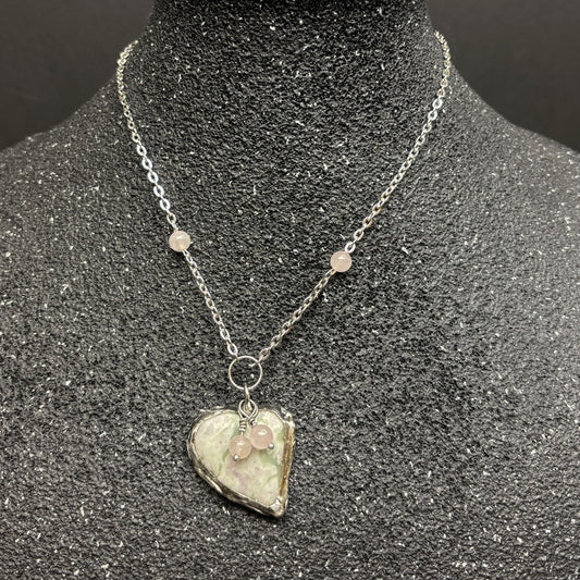 Soft Solder Rhodonite Heart Pendant on Chain
