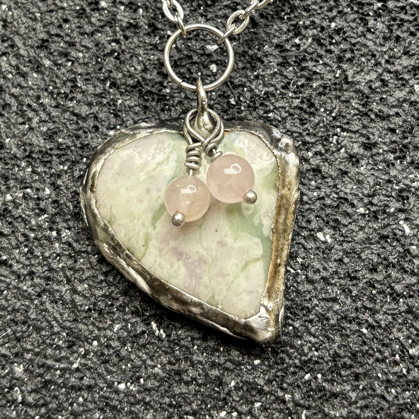 Soft Solder Rhodonite Heart Pendant on Chain