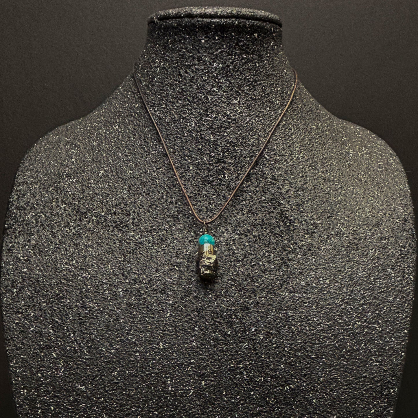 Soft Solder Hi-Caliber Brass & Magnesite Pendant on Leather