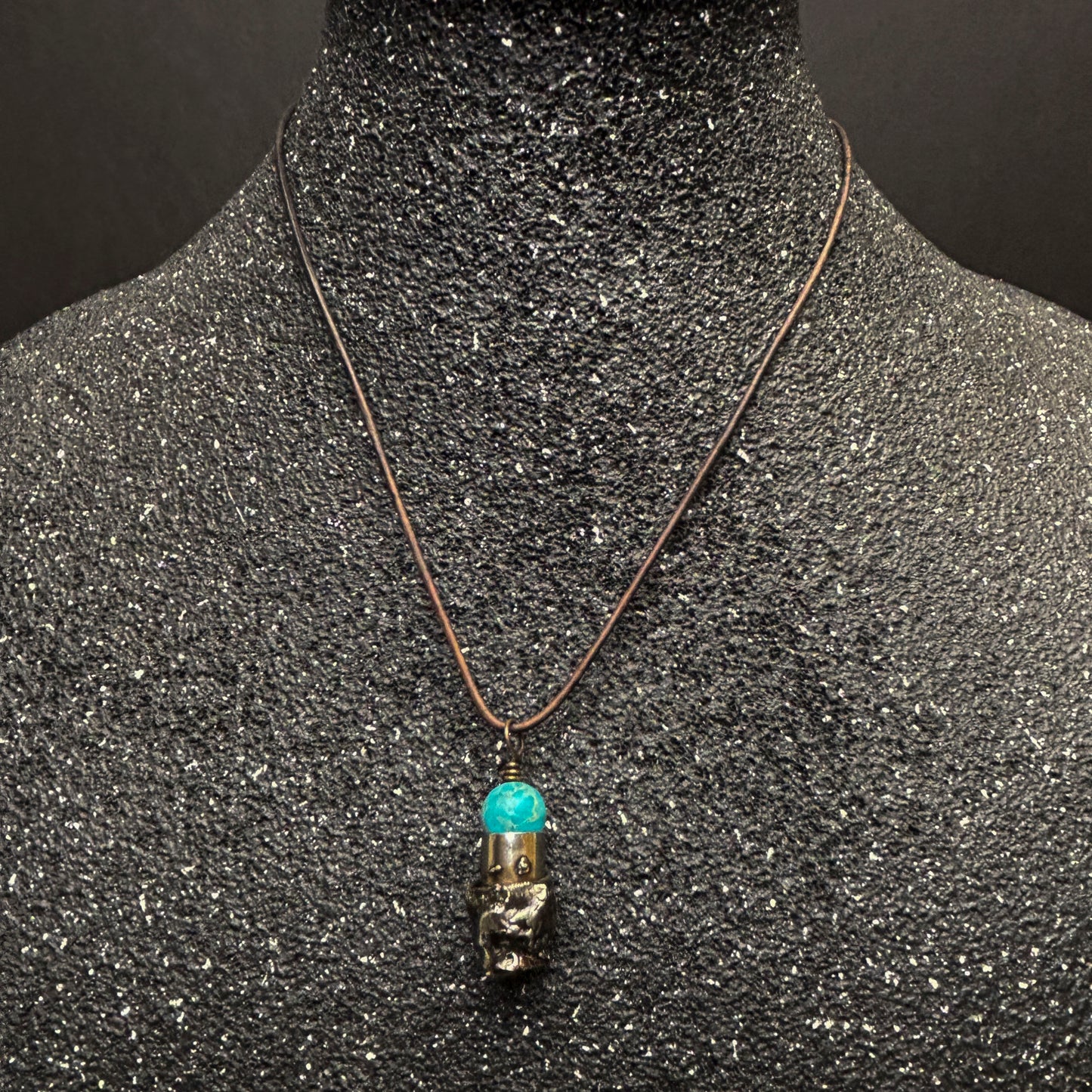 Soft Solder Hi-Caliber Brass & Magnesite Pendant on Leather